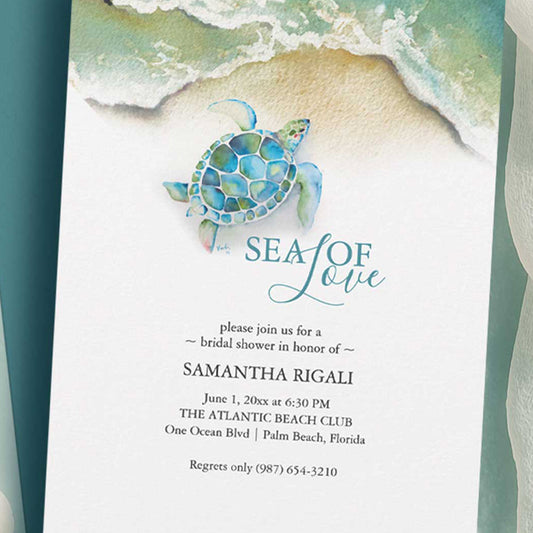 Beach Bridal Shower Invitations | Watercolor Sea Turtle | Do Tell A Belle