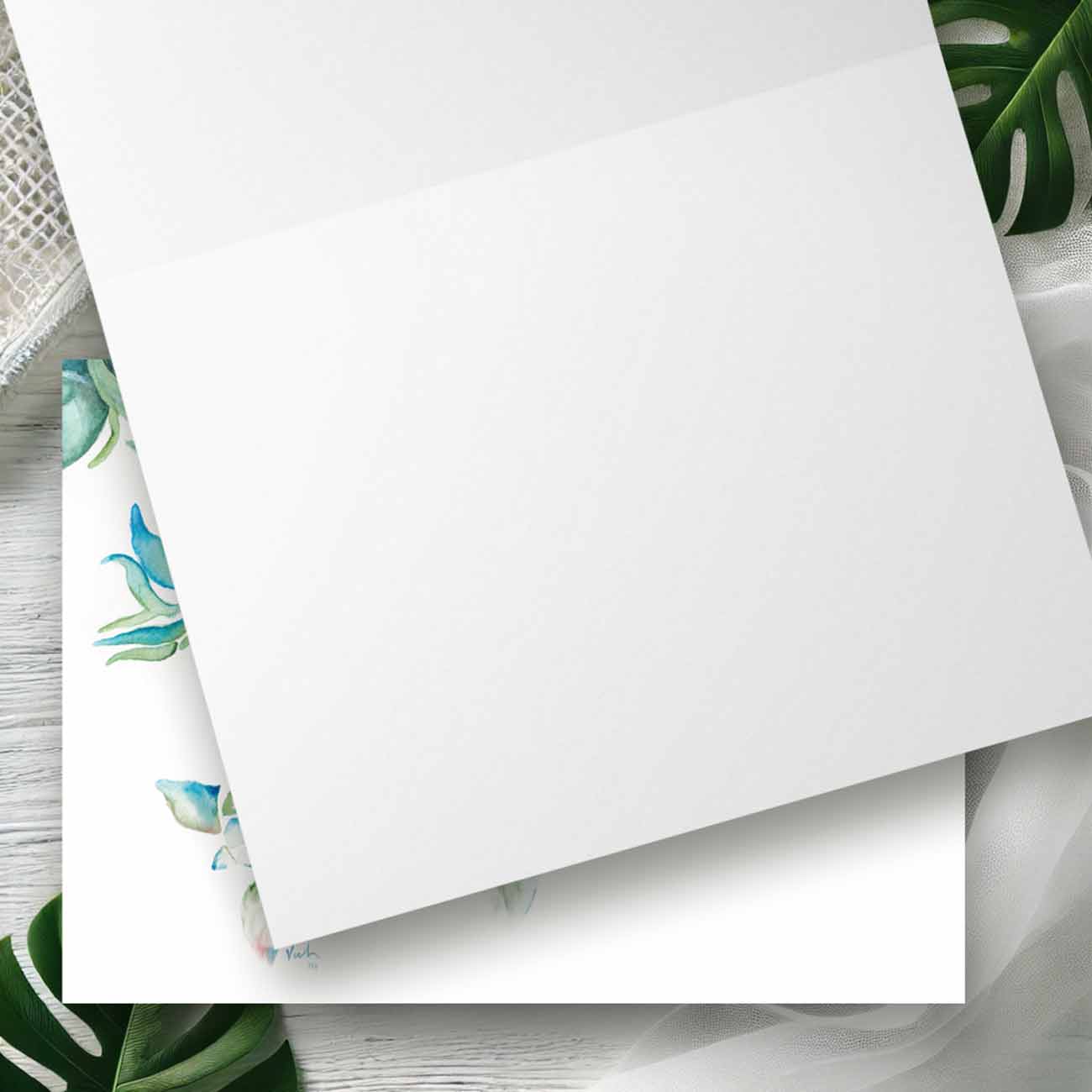 Sea Turtle & Monstera Palm Leaves Pack of 10 Greeting Cards (US & CA)