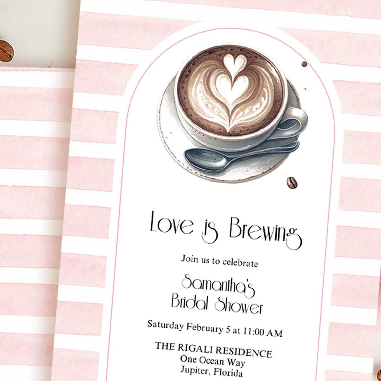 Pink Love Is Brewing Bridal Shower Invitations