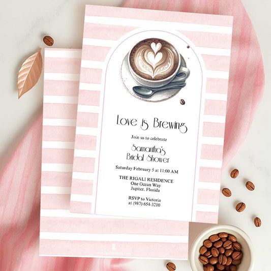 Pink Love Is Brewing Bridal Shower Invitations
