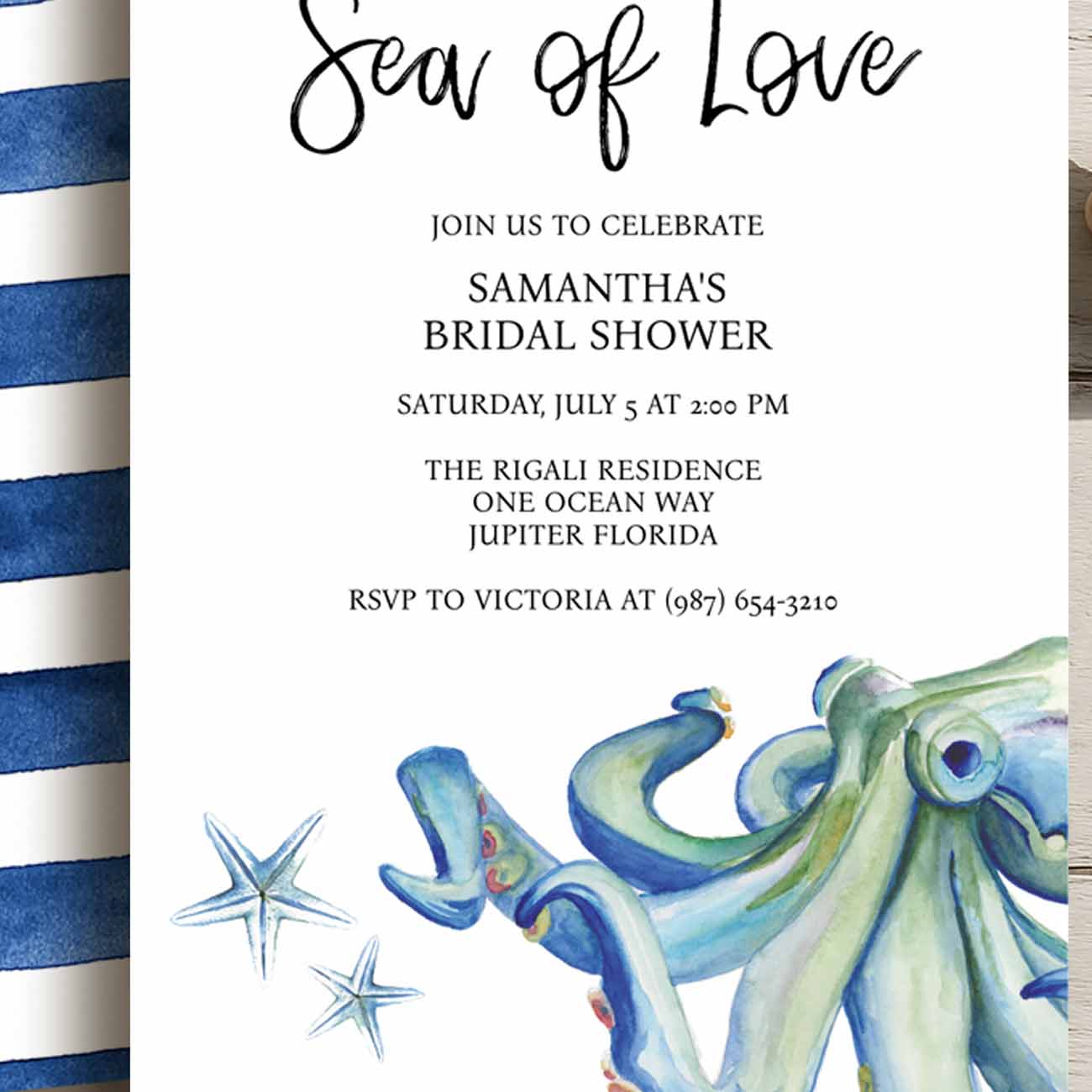 Nautical Bridal Shower Invitations | Watercolor Blue Octopus | Do Tell A Belle