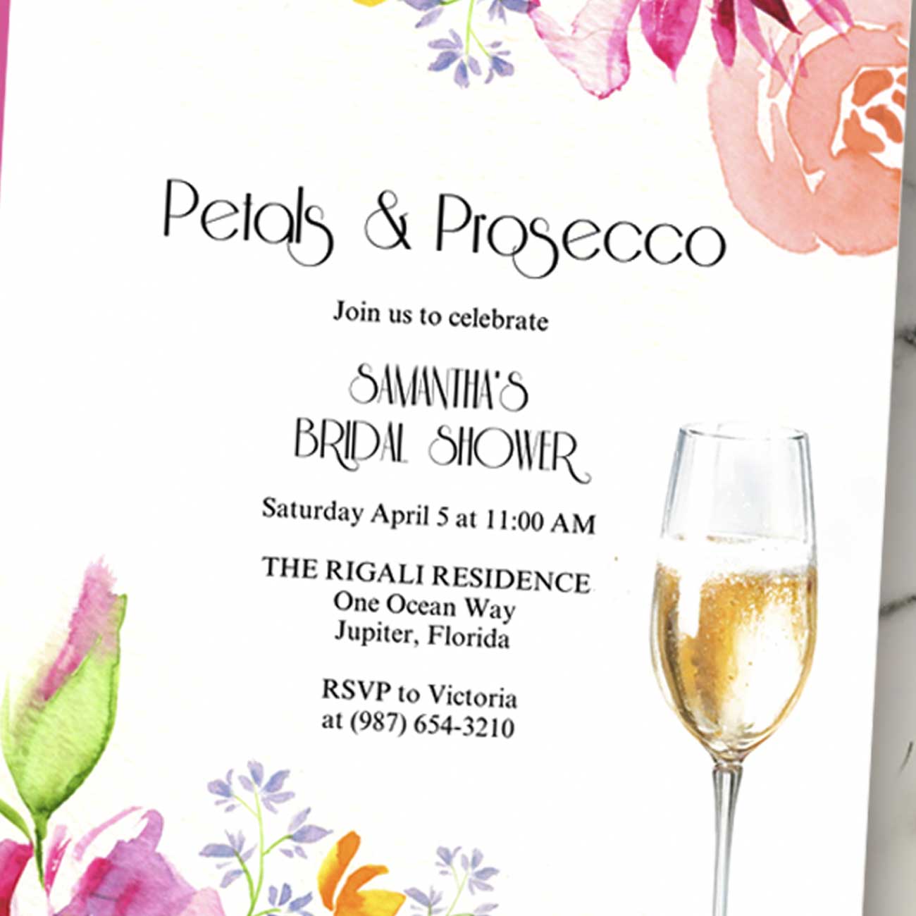 Pink Bridal Shower Invitations | Petals and Prosecco Theme | Love Is in Bloom Digital Template