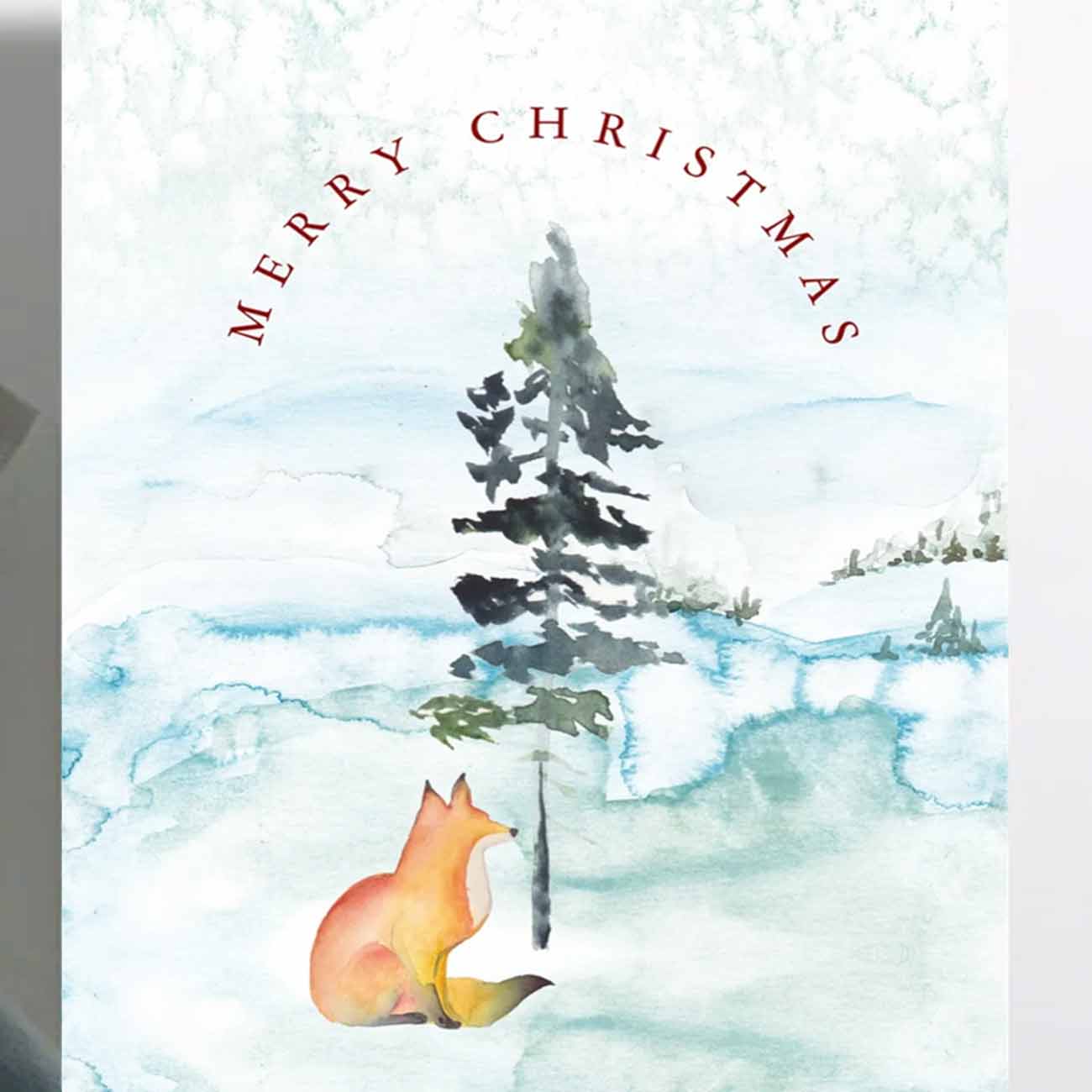 watercolor fox Christmas cards zoomed