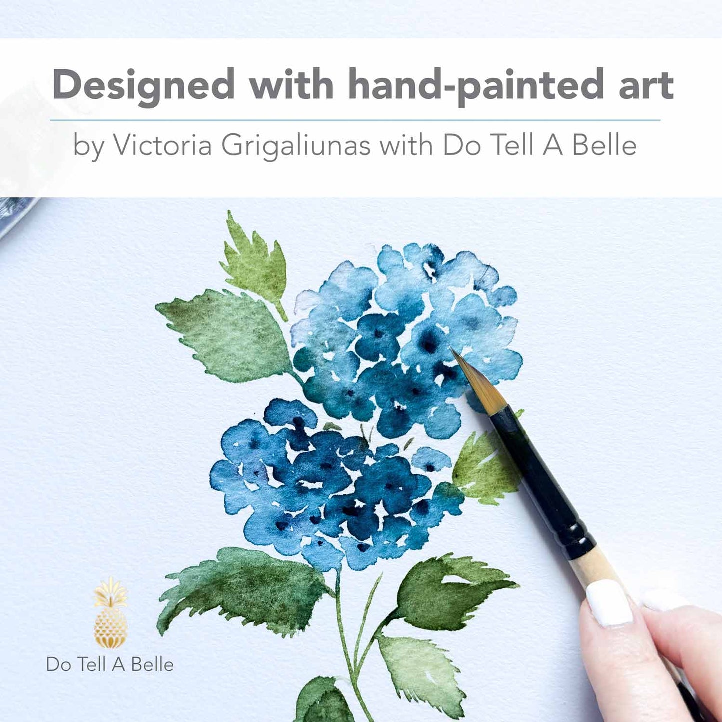 Blue Petals and Prosecco Bridal Shower Invitations with Hydrangeas