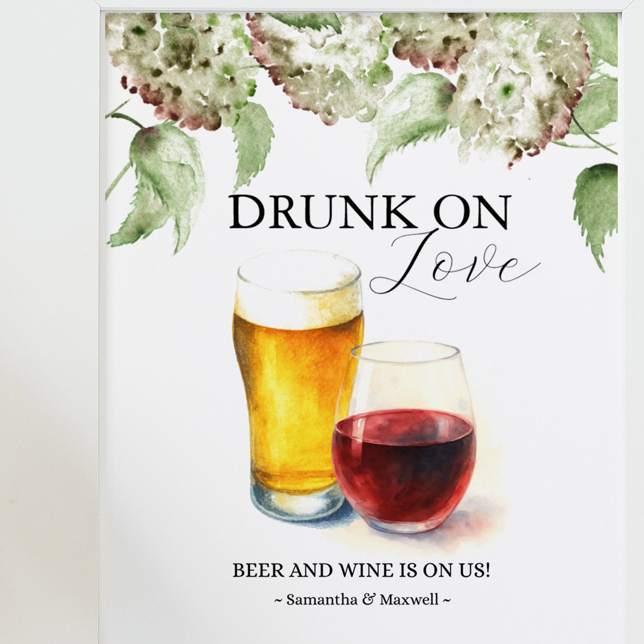 Printable Bar Signs | Beer and Wine | Green Hydrangea Wedding Decorations