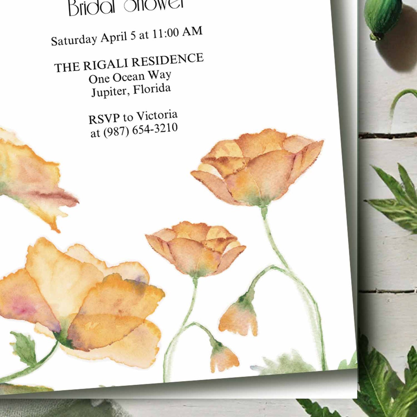 Love Is In Bloom Bridal Shower Invitations | Orange Poppies