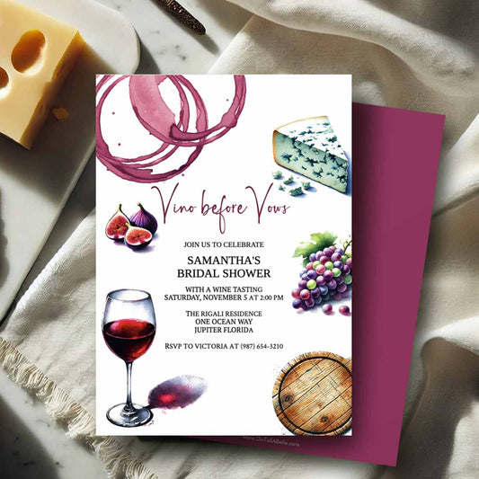 wine bridal shower invitations digital and editable online by Do Tell A Belle a small business located in South Florida. 