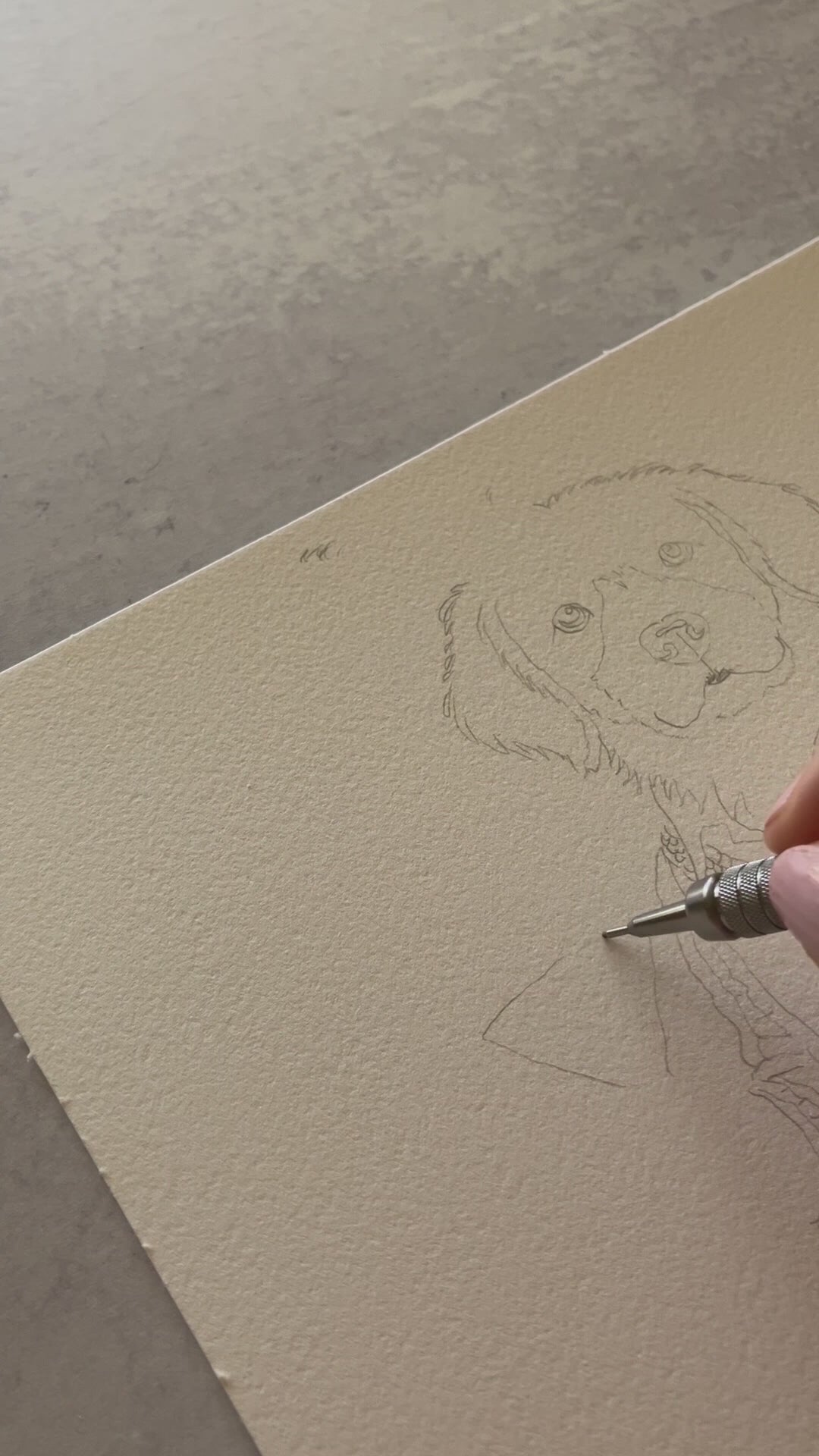 Behind-the-scenes watercolor painting of a yellow English Lab wearing a nautical yacht club outfit for Do Tell A Belle dog greeting cards.