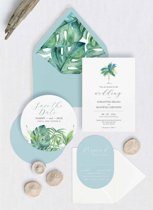 Tropical Watercolor Wedding Invitation Suite