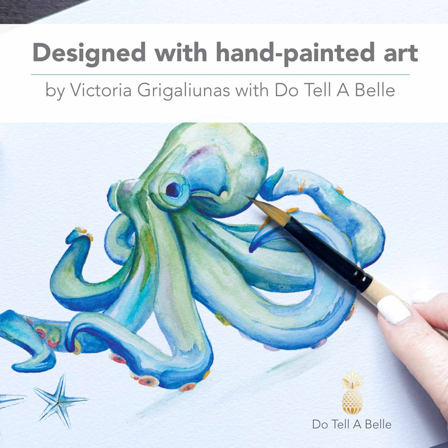 Nautical Bridal Shower Invitations | Watercolor Blue Octopus | Do Tell A Belle