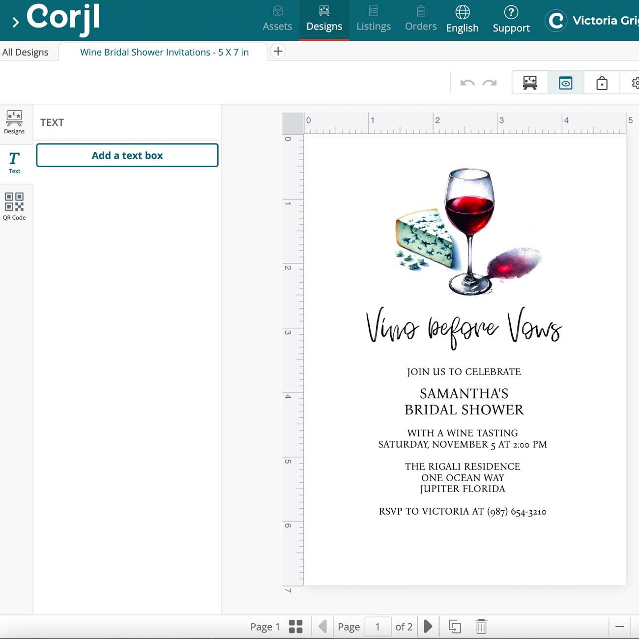 Wine Bridal Shower Invitation — Includes Free Matching Envelope Liner